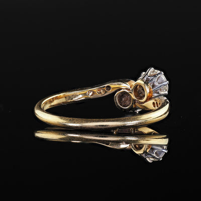 Antique Edwardian 18K Gold and Platinum Toi et Moi Old European Diamond Ring
