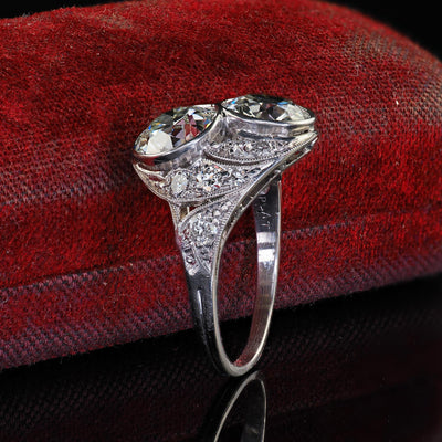 Antique Edwardian Platinum Old Euro Diamond Toi et Moi Engagement Ring - GIA
