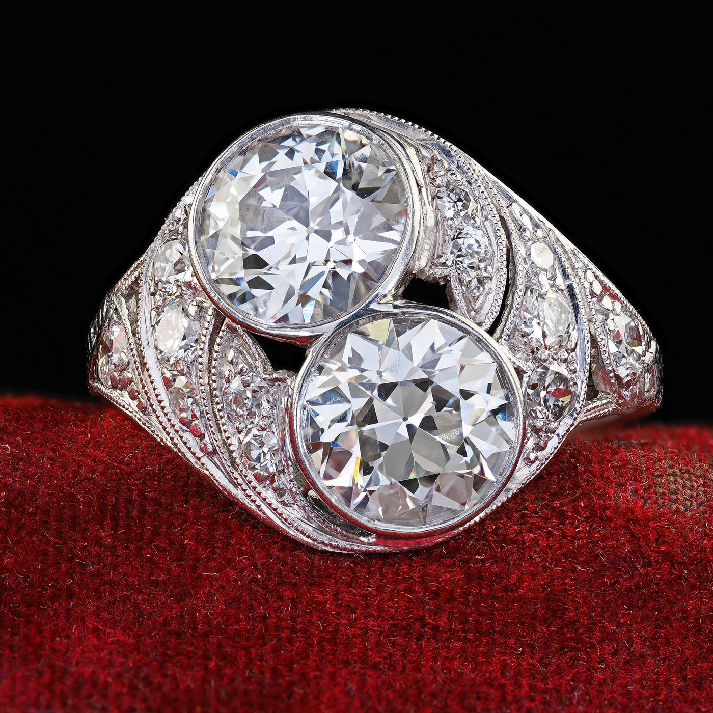 Antique Edwardian Platinum Old Euro Diamond Toi et Moi Engagement Ring - GIA