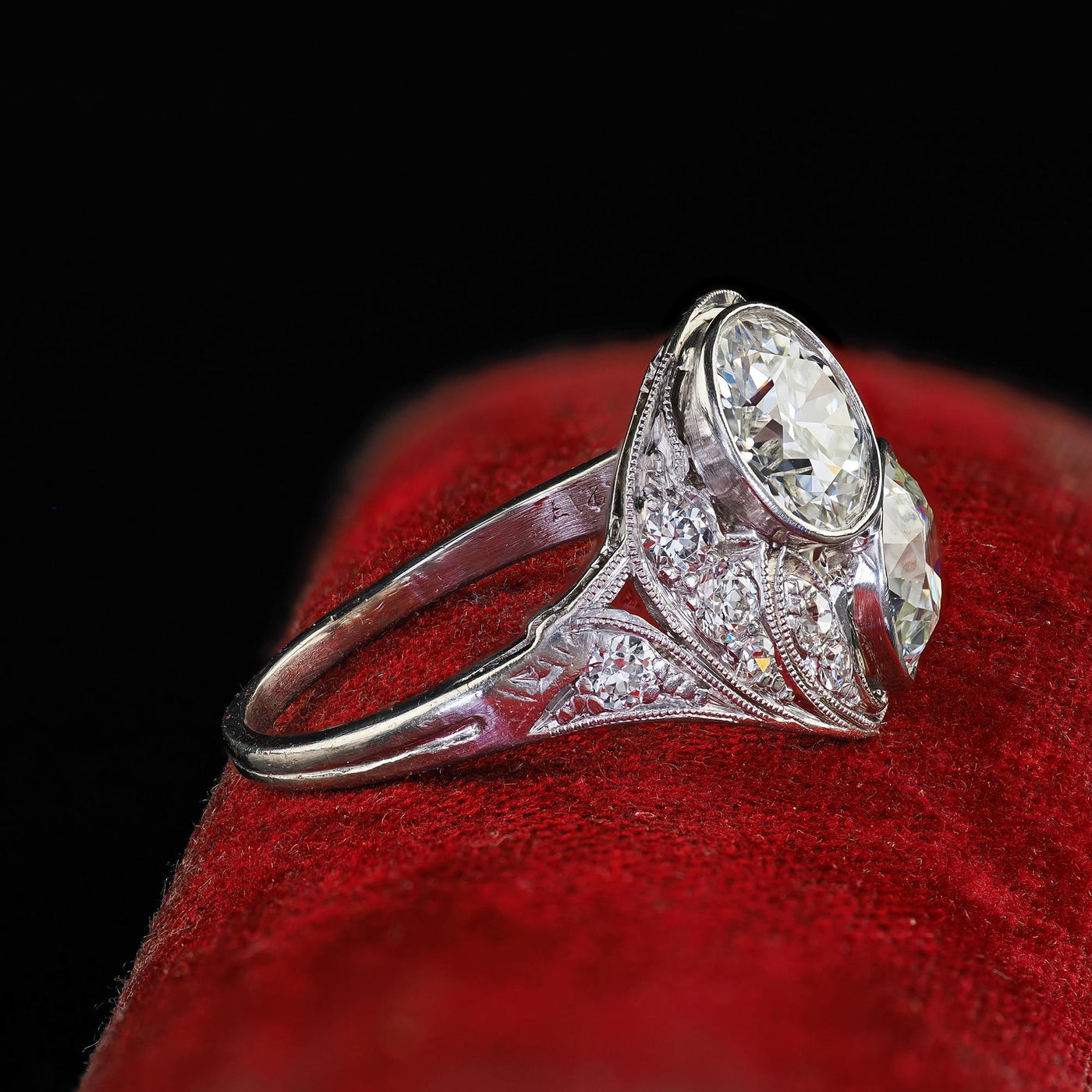 Antique Edwardian Platinum Old Euro Diamond Toi et Moi Engagement Ring - GIA