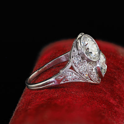 Antique Edwardian Platinum Old Euro Diamond Toi et Moi Engagement Ring - GIA