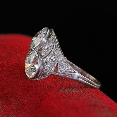 Antique Edwardian Platinum Old Euro Diamond Toi et Moi Engagement Ring - GIA