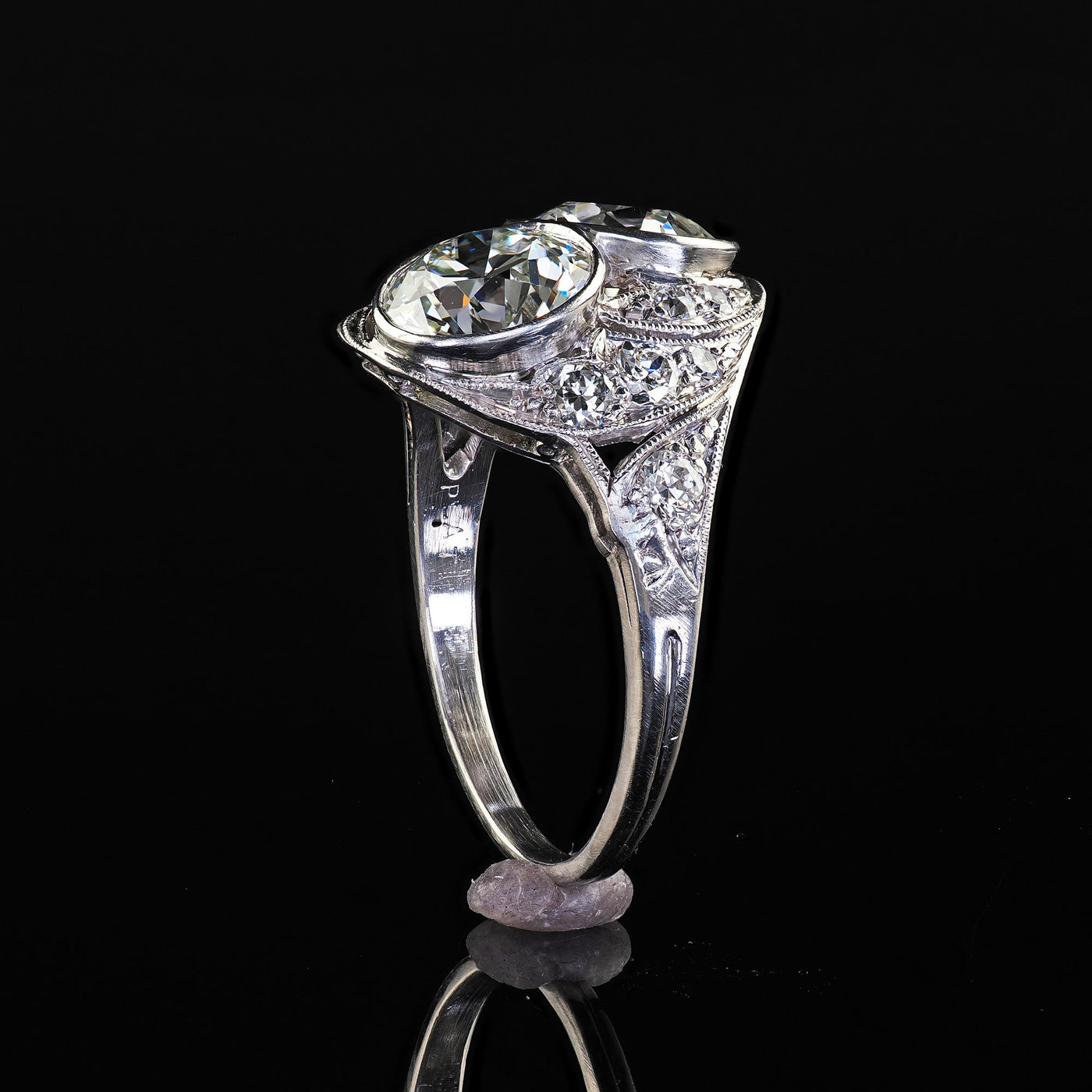 Antique Edwardian Platinum Old Euro Diamond Toi et Moi Engagement Ring - GIA