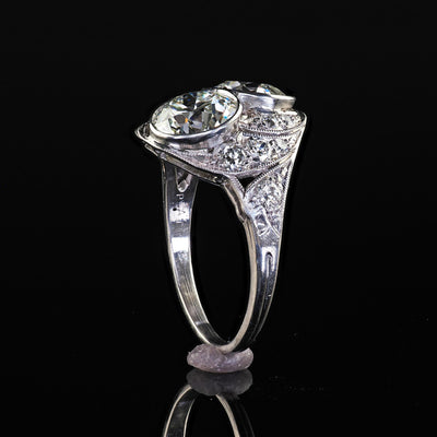 Antique Edwardian Platinum Old Euro Diamond Toi et Moi Engagement Ring - GIA