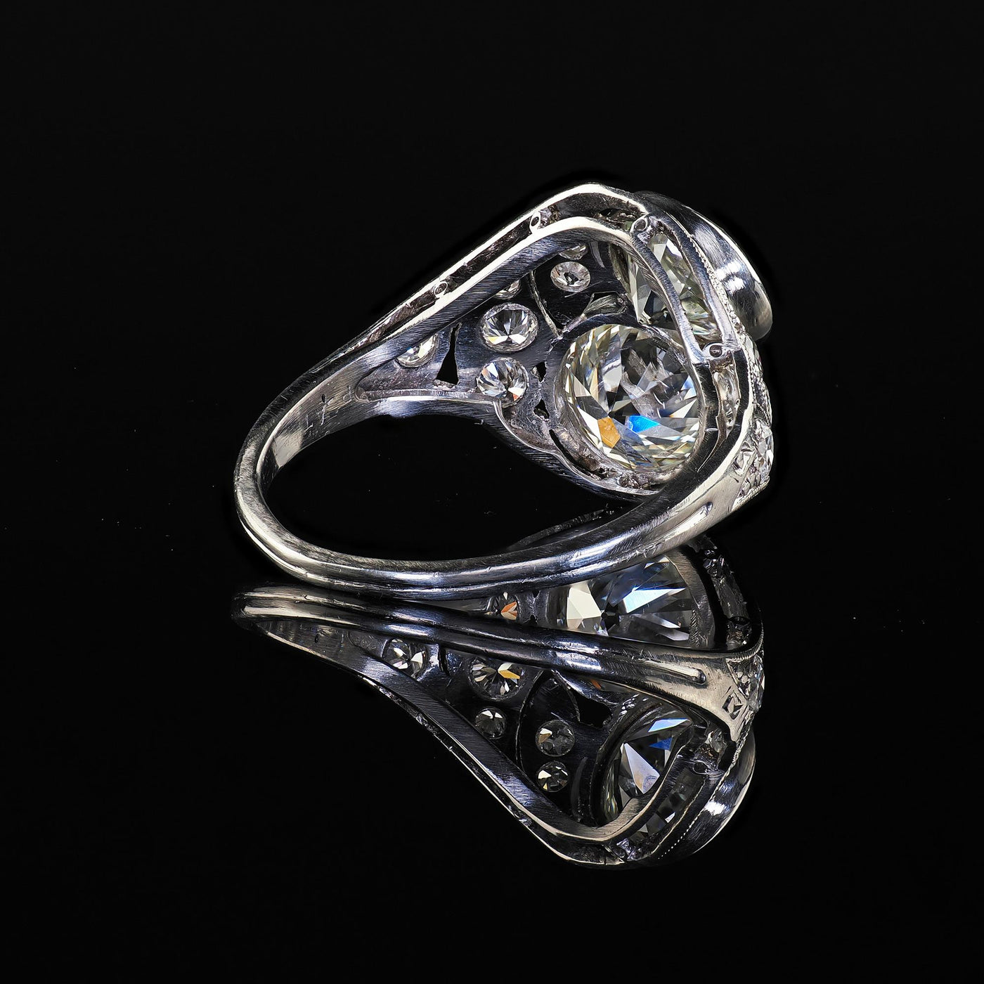 Antique Edwardian Platinum Old Euro Diamond Toi et Moi Engagement Ring - GIA