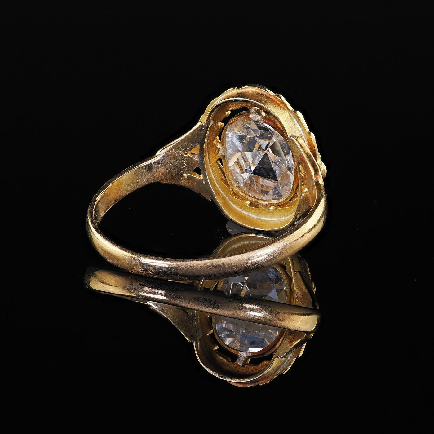 Antique Art Nouveau 18K Yellow Gold Rose Cut Diamond Engagement Ring - GIA