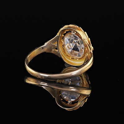 Antique Art Nouveau 18K Yellow Gold Rose Cut Diamond Engagement Ring - GIA