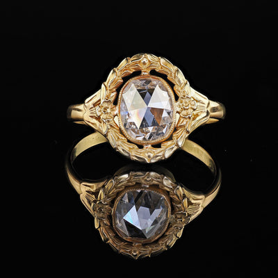 Antique Art Nouveau 18K Yellow Gold Rose Cut Diamond Engagement Ring - GIA