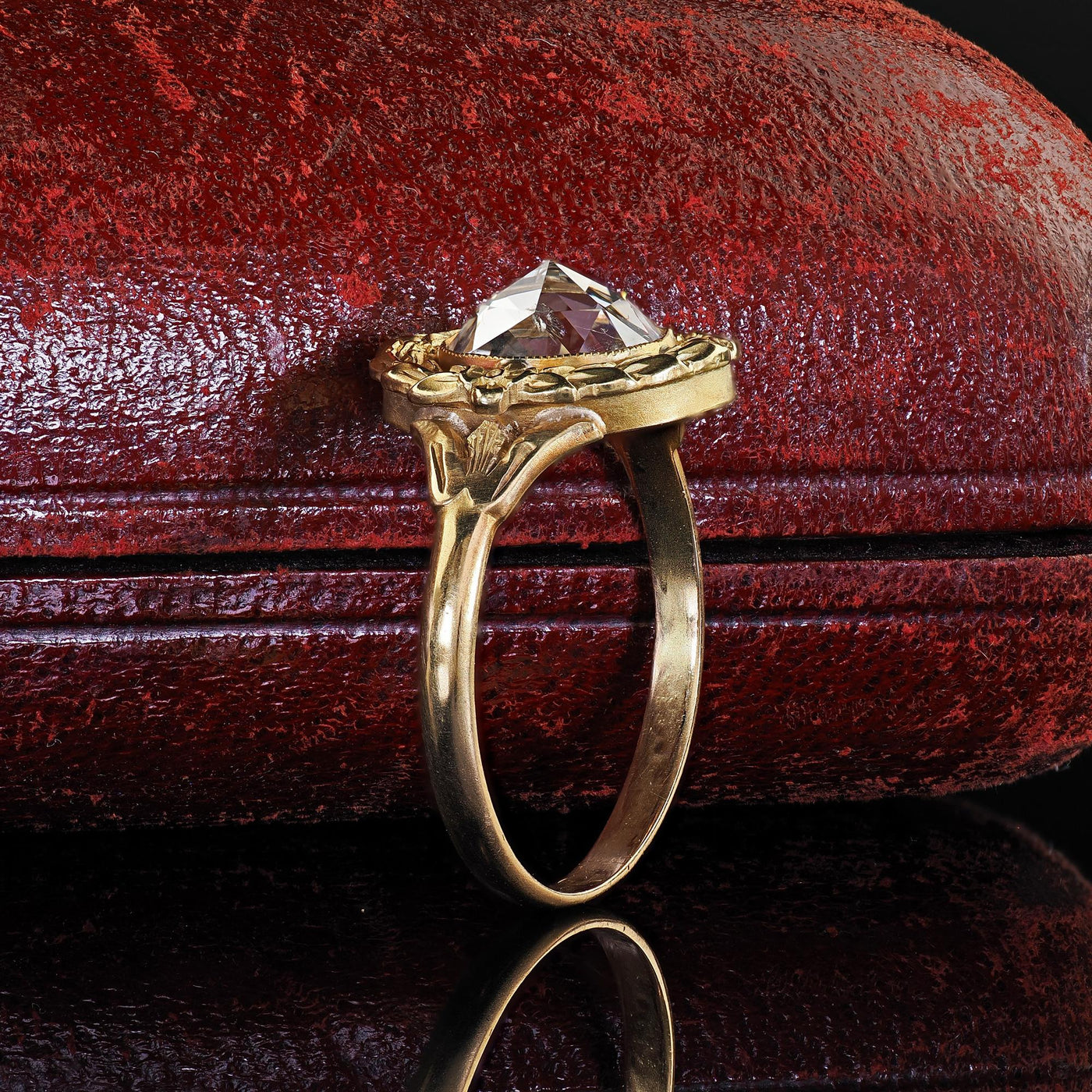 Antique Art Nouveau 18K Yellow Gold Rose Cut Diamond Engagement Ring - GIA