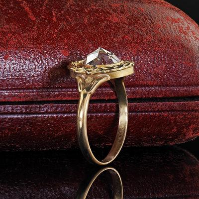 Antique Art Nouveau 18K Yellow Gold Rose Cut Diamond Engagement Ring - GIA