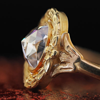Antique Art Nouveau 18K Yellow Gold Rose Cut Diamond Engagement Ring - GIA