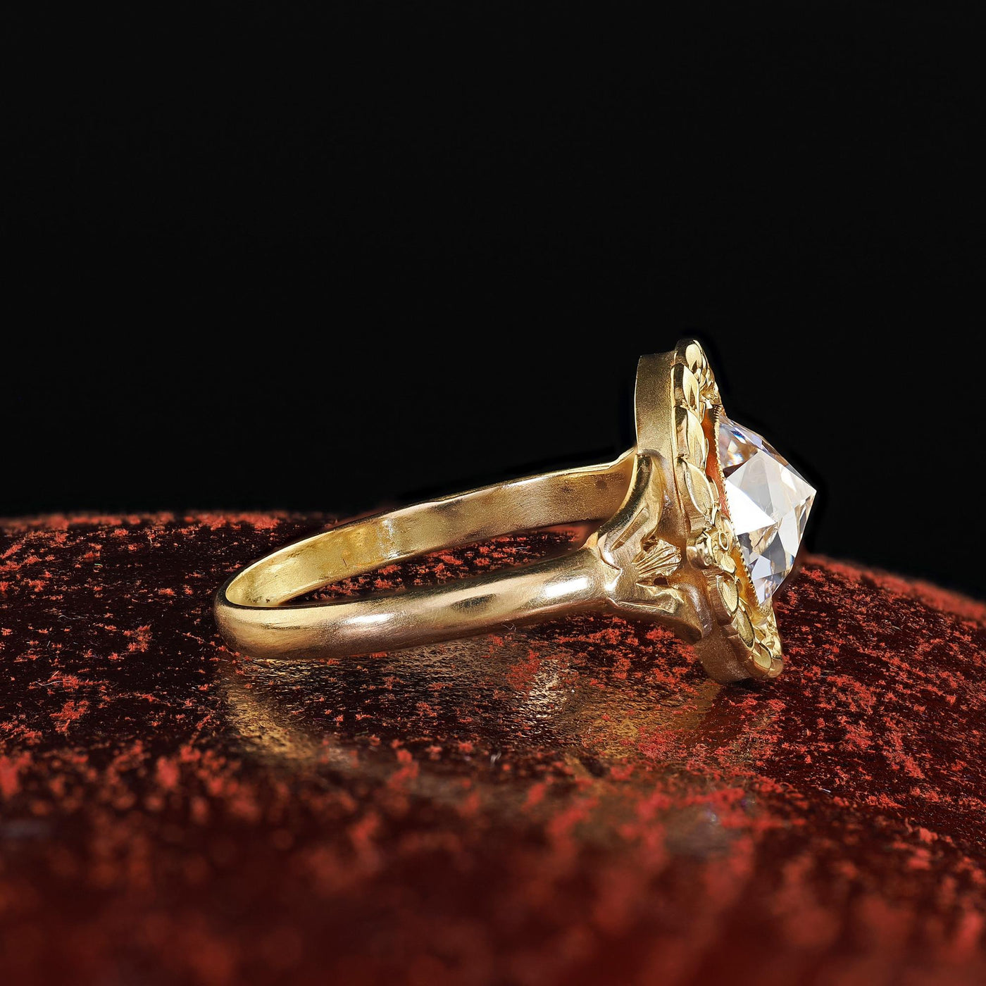 Antique Art Nouveau 18K Yellow Gold Rose Cut Diamond Engagement Ring - GIA