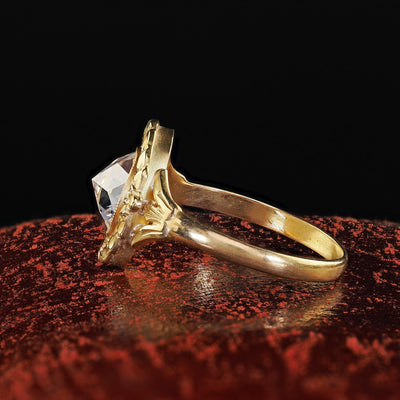 Antique Art Nouveau 18K Yellow Gold Rose Cut Diamond Engagement Ring - GIA