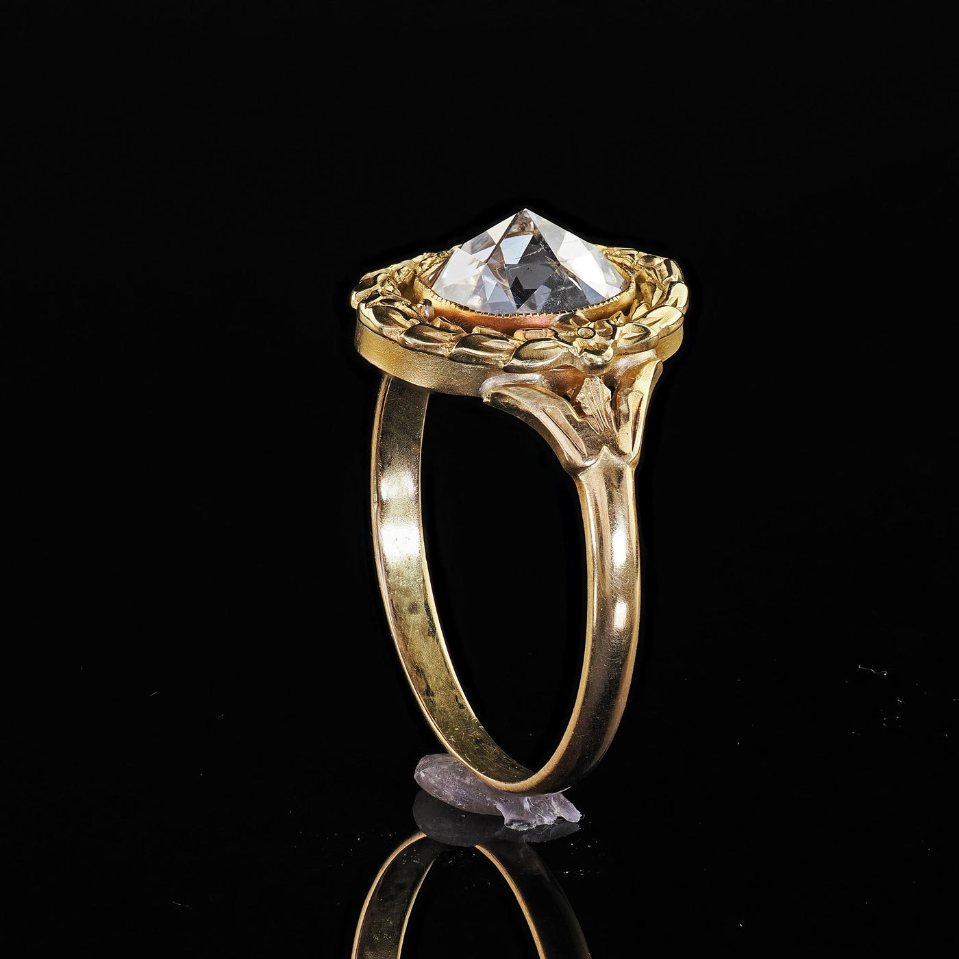 Antique Art Nouveau 18K Yellow Gold Rose Cut Diamond Engagement Ring - GIA