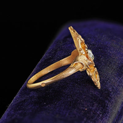 Antique French Art Nouveau 18K Yellow Gold Old Mine Diamond Floral Ring