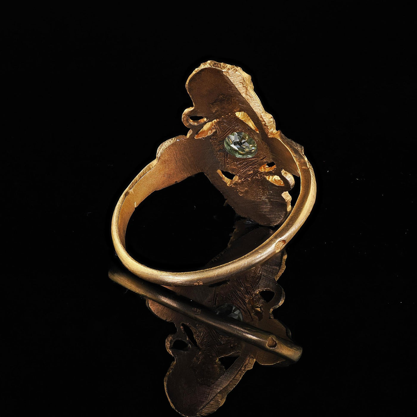Antique French Art Nouveau 18K Yellow Gold Old Mine Diamond Floral Ring