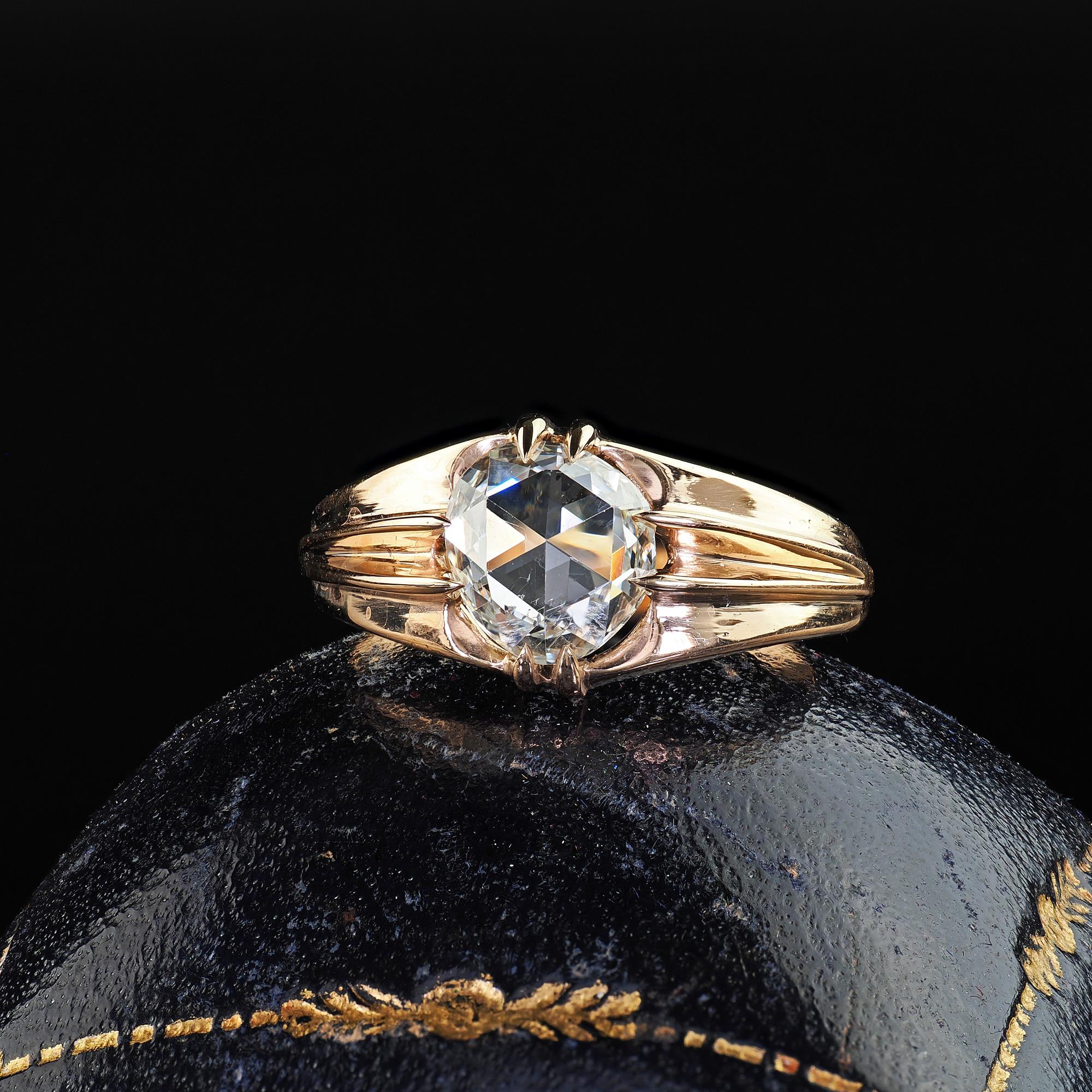 Antique Victorian 14K Rose Gold Old Rose Cut Diamond Engagement Ring ...