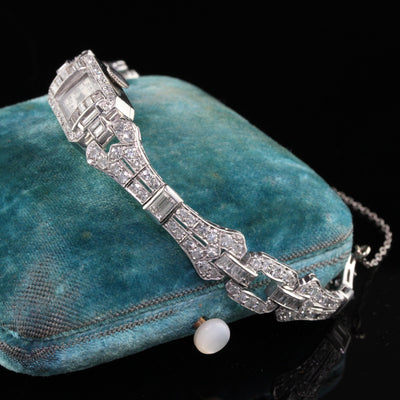 LAYAWAY 5 of 6 - Antique Art Deco Blancpain Platinum Old Cut Diamond Baguette Ladies Dress Watch