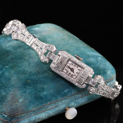 LAYAWAY 3 of 6 - Antique Art Deco Blancpain Platinum Old Cut Diamond Baguette Ladies Dress Watch