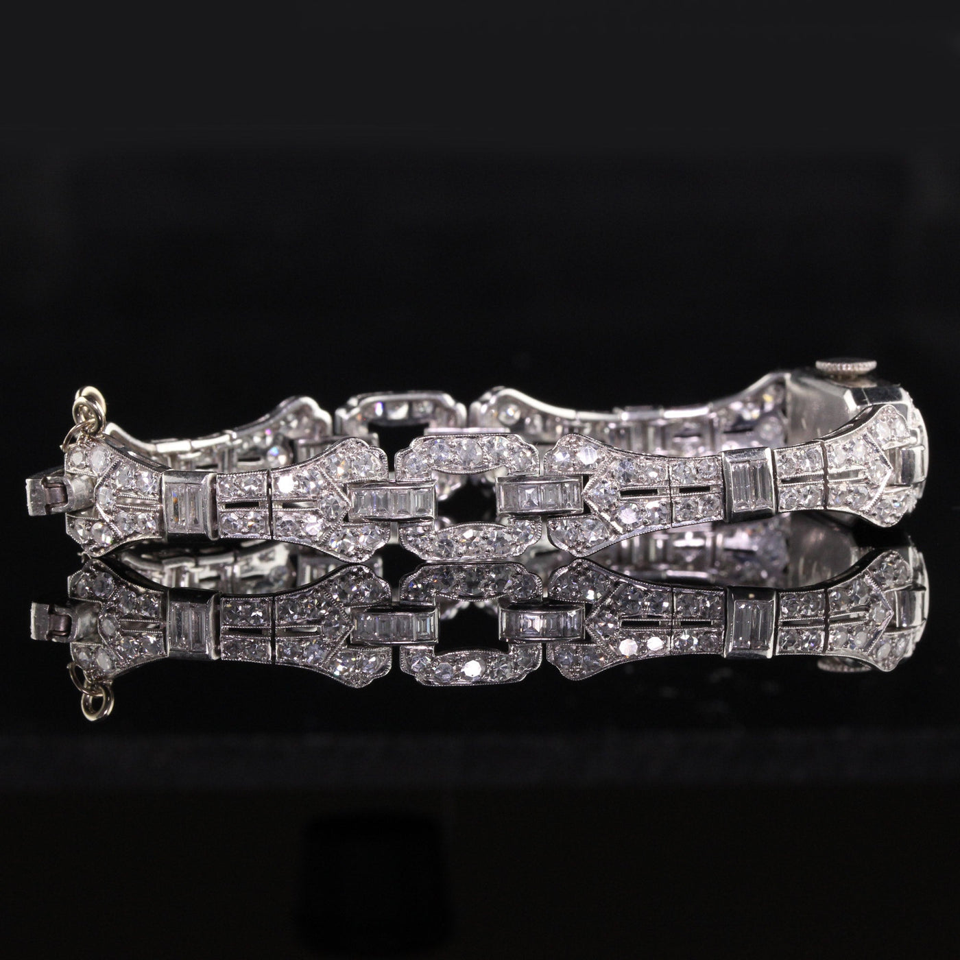 LAYAWAY 5 of 6 - Antique Art Deco Blancpain Platinum Old Cut Diamond Baguette Ladies Dress Watch