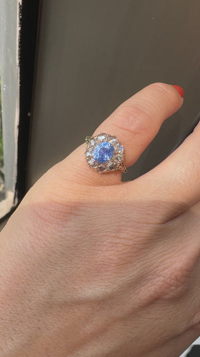 Antique Victorian 18K Yellow Gold Ceylon Sapphire Diamond Engagement Ring - GIA