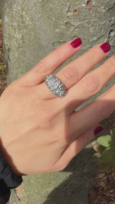 Vintage Retro 12K Two Tone Gold Old Mine Diamond Cocktail Ring