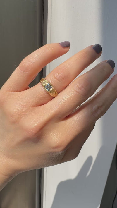 Victorian Revival French 18K Green Gold French Cut Diamond Engagement Ring