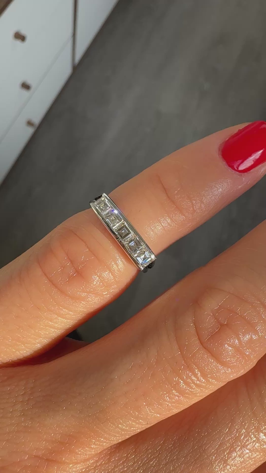 Vintage Tiffany and Co 14K Gold and Platinum Carre Cut Diamond Band Ring