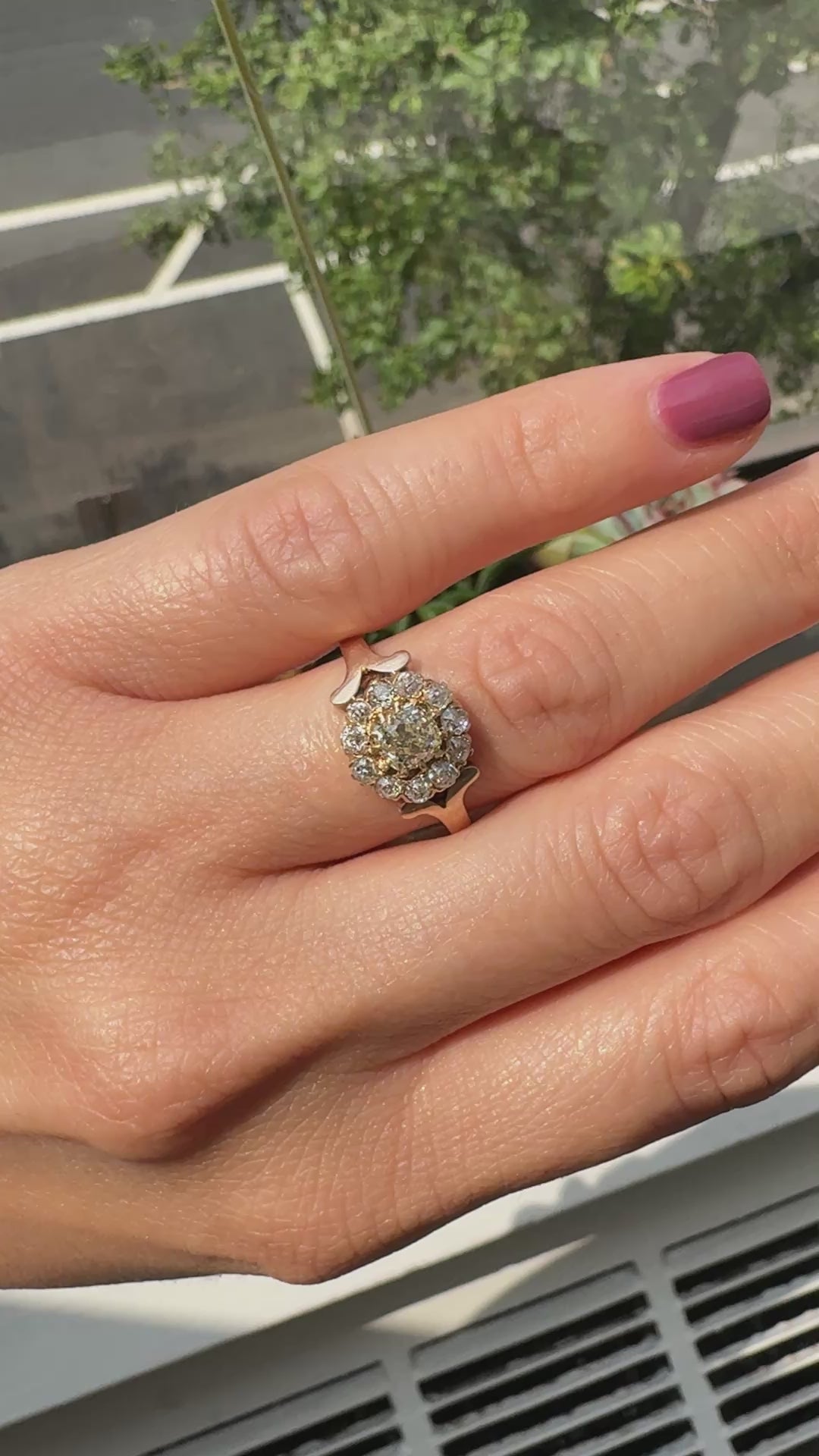 Antique Victorian 14K Yellow Gold Old Mine Diamond Cluster Engagement Ring