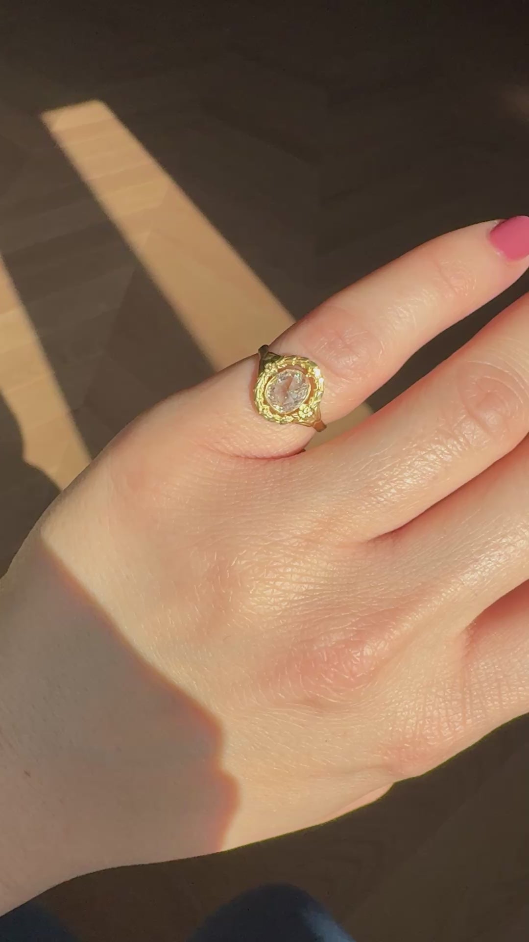 Antique Art Nouveau 18K Yellow Gold Rose Cut Diamond Engagement Ring - GIA