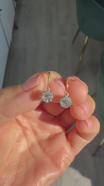 Antique Art Deco 14K Yellow Gold Old European Cut Diamond Drop Earrings