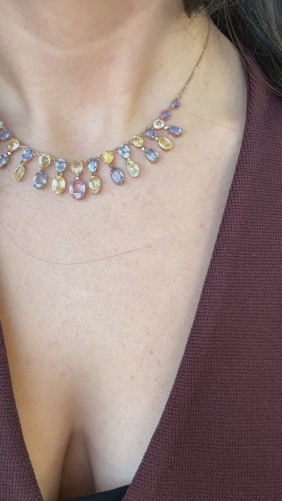 Antique Victorian 8K Yellow Gold Natural Sapphire Graduated Necklace - GIA