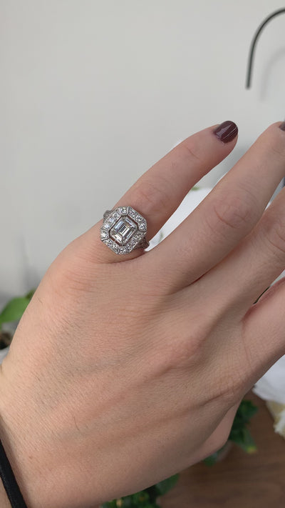 Antique Art Deco Emerald Cut Diamond Filigree Engagement Ring - GIA