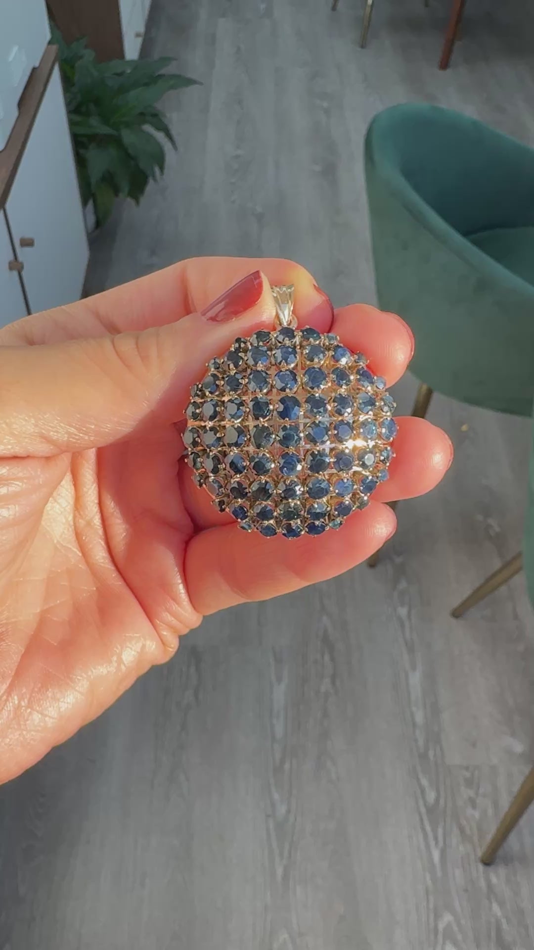 Vintage Estate 10K Yellow Gold Natural Sapphire Domed Pin and Pendant