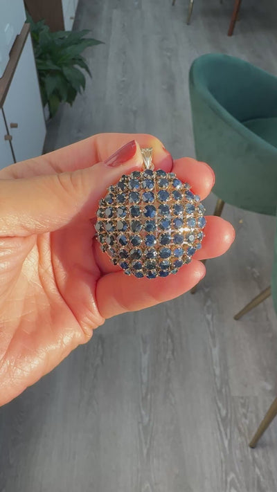 Vintage Estate 10K Yellow Gold Natural Sapphire Domed Pin and Pendant