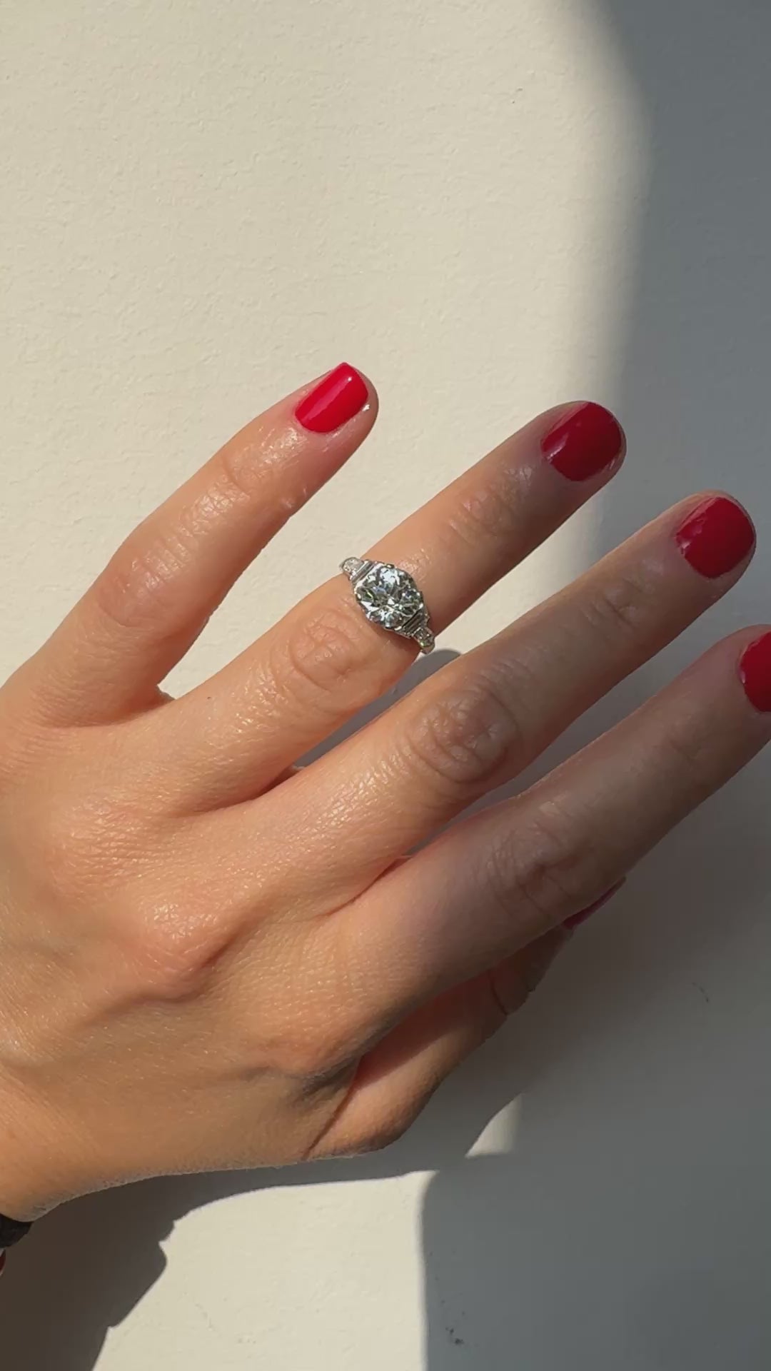 Antique Art Deco Platinum Old Euro Diamond Trap Bullet Engagement Ring - GIA
