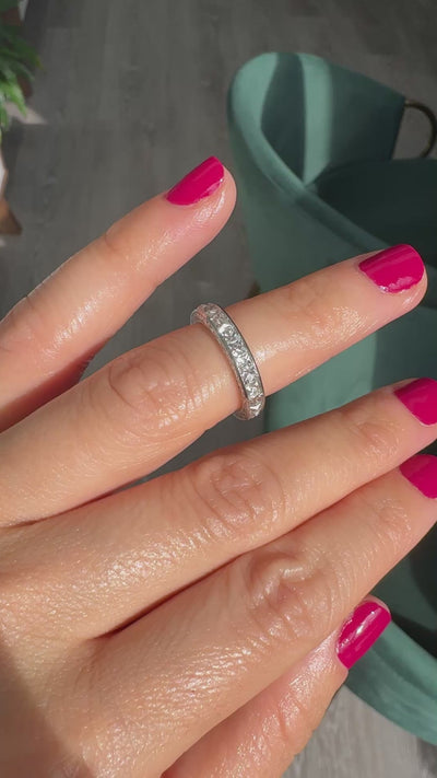 Art Deco Revival Platinum Reclaimed French Cut Diamond Eternity Band - Size 5