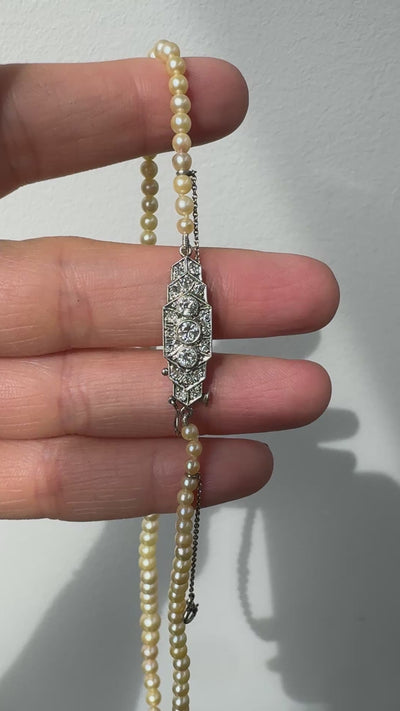 Antique Art Deco Platinum Saltwater Akoya Graduated Pearl Necklace - GIA