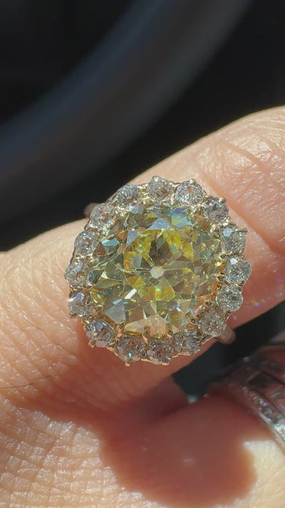 Antique Victorian 18K Gold Fancy Yellow Old Mine Diamond Engagement Ring - GIA