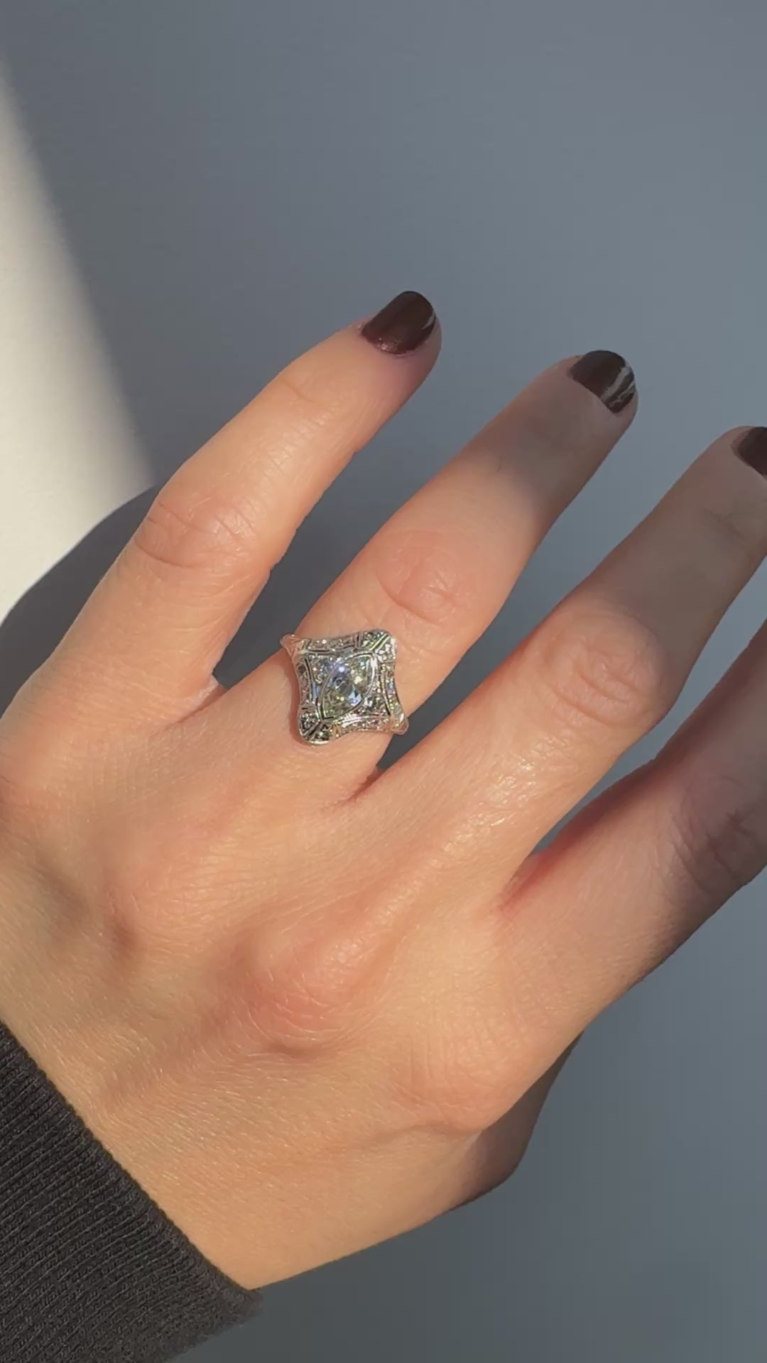Antique Art Deco Moskowitz Bros. Platinum Old Cut Marquise Diamond Ring - GIA