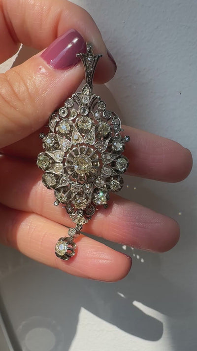 Antique Victorian Silver and 14K Gold Old Mine Diamond Pin and Pendant