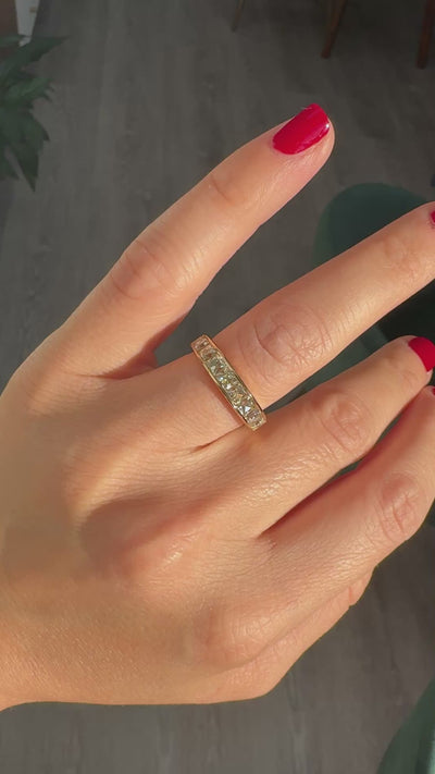 Contemporary 18K Yellow Gold Reclaimed French Cut Diamond Wedding Band