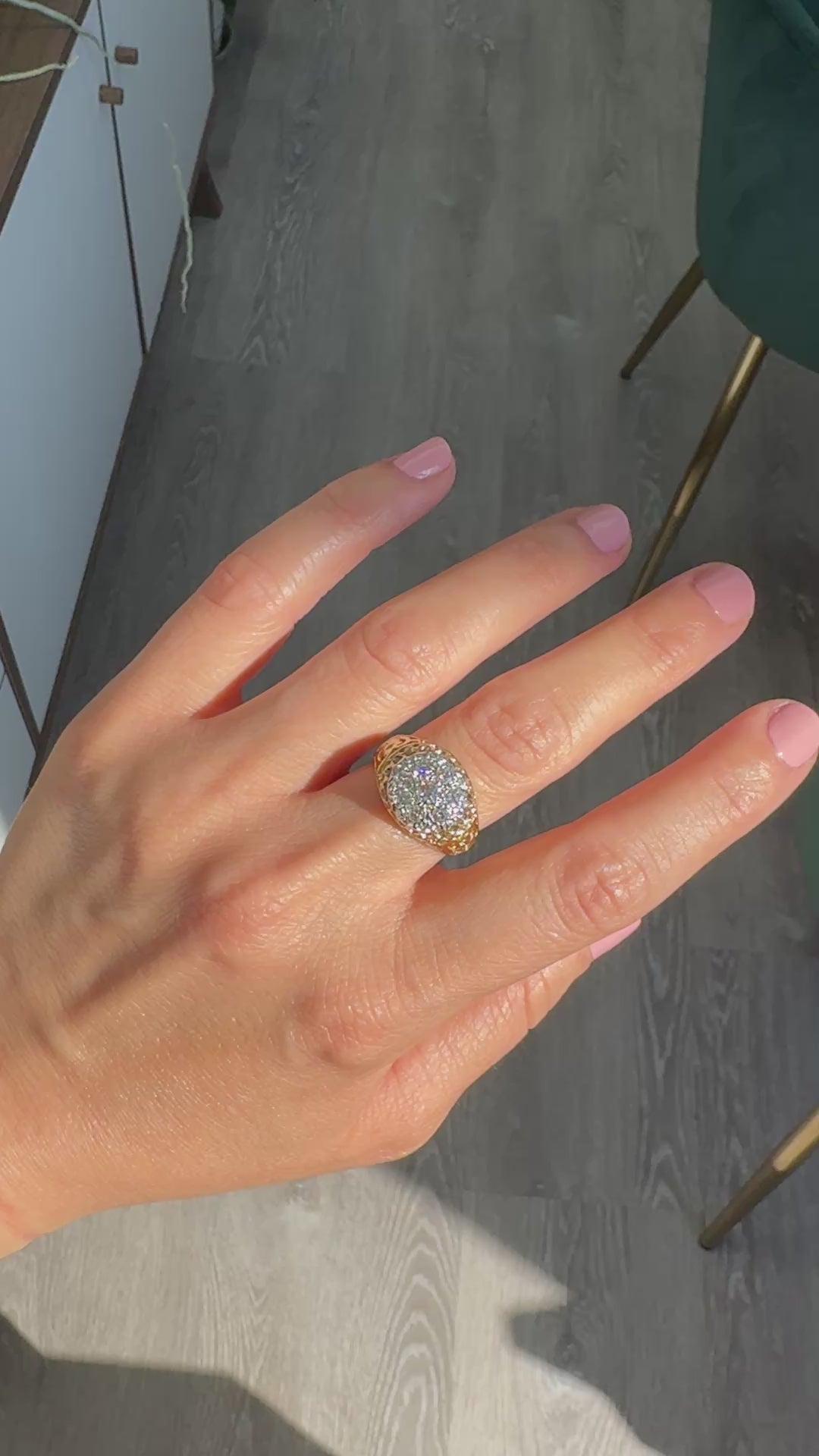 Vintage Estate 14K Two Tone Gold Round Cut Diamond Cluster Cocktail Ring