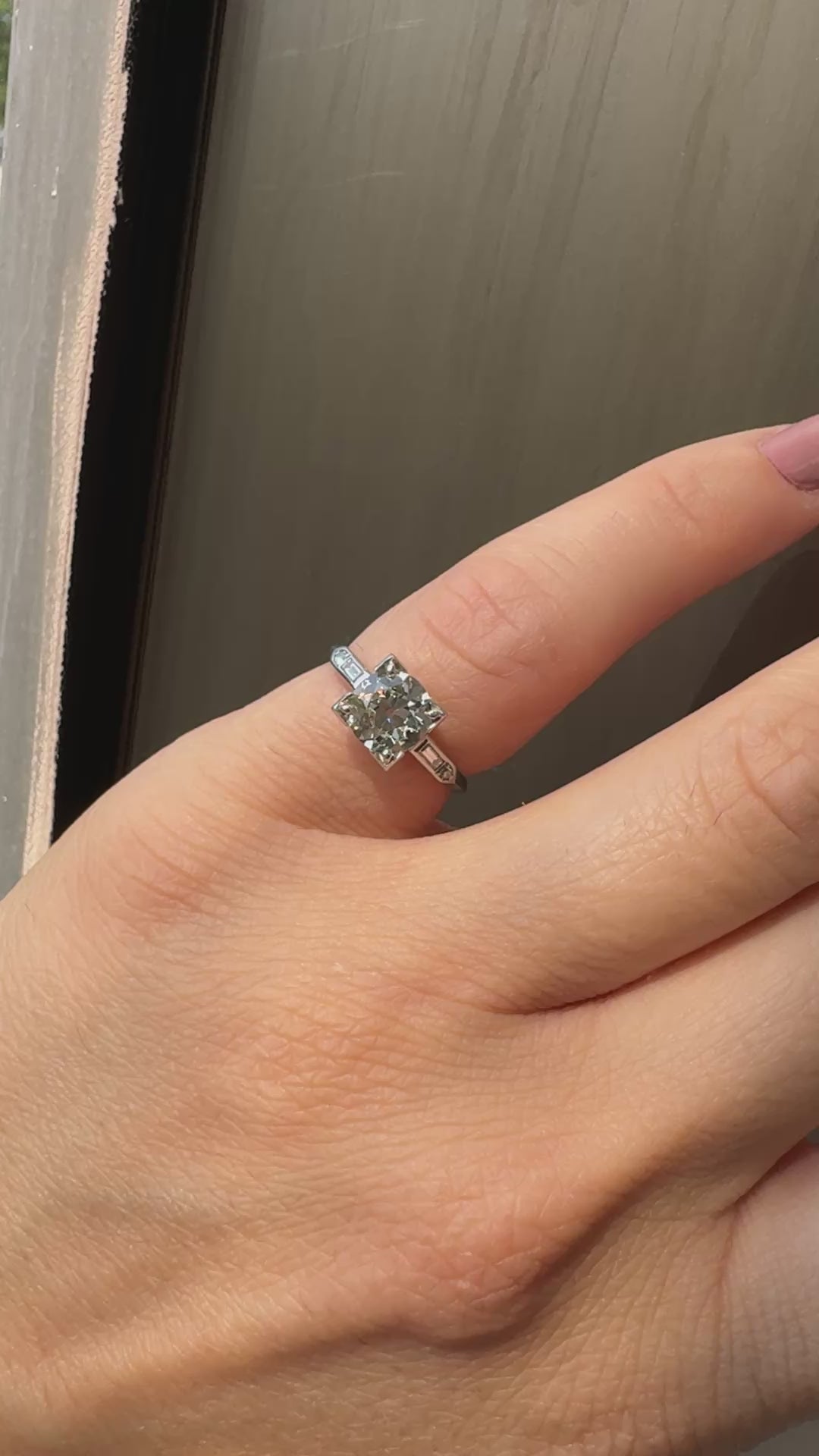 Antique Art Deco Platinum Old European Diamond Baguette Engagement Ring - GIA