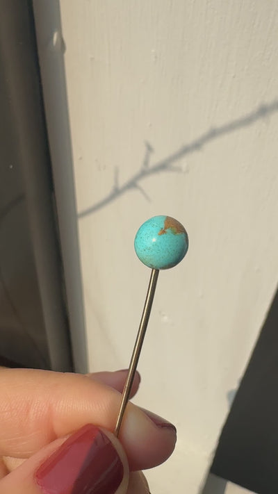 Antique Art Deco Tiffany and Co 14K Yellow Gold Natural Turquoise Globe Stickpin