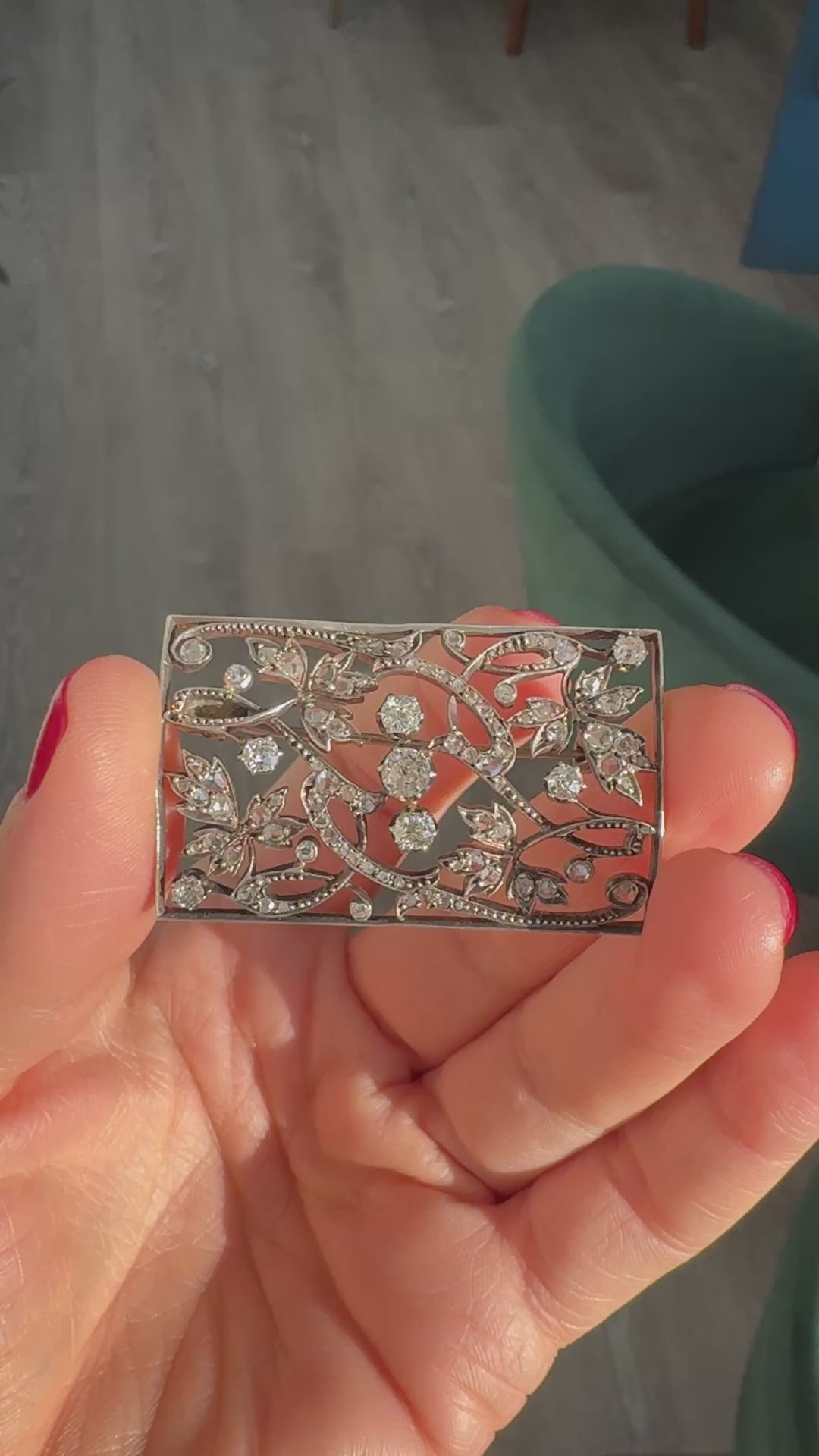 Antique Victorian 18K Gold and Silver Old Cut Diamond Floral Pin Brooch
