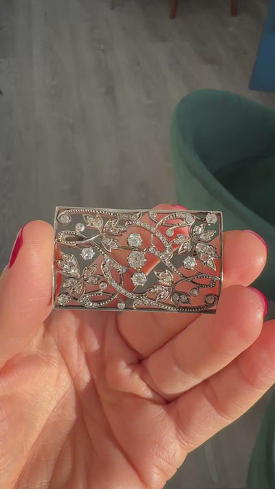 Antique Victorian 18K Gold and Silver Old Cut Diamond Floral Pin Brooch