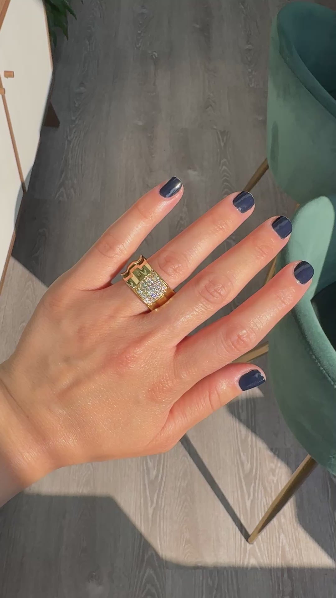 Estate Garavelli 18K Yellow Gold Diamond Articulated Wide Cocktail Ring