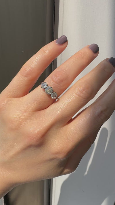 Antique Victorian 18K Gold and Silver Old Euro Three Diamond Engagement Ring