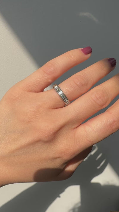 Vintage Retro Platinum Old Baguette Diamond Eternity Band Ring - Size 6 3/4